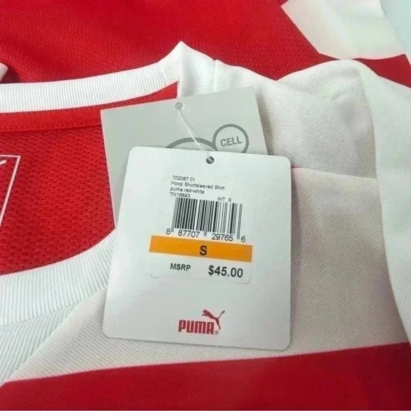 PUMA Men’s Small Red White Hoop Soccer Shirt – Striped Athletic Jersey NWT - Picture 2 of 9